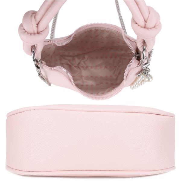 CURVED ZIPPER HANDLE CROSSBODY BAG W PEARL STRAP KEYCHAIN