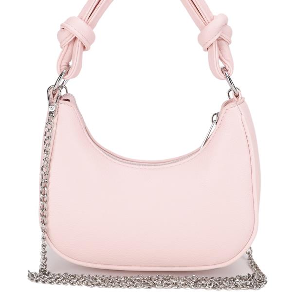 CURVED ZIPPER HANDLE CROSSBODY BAG W PEARL STRAP KEYCHAIN