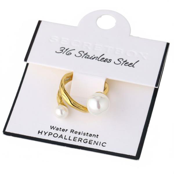 STAINLESS STEEL TWO PEARL OPEN RING