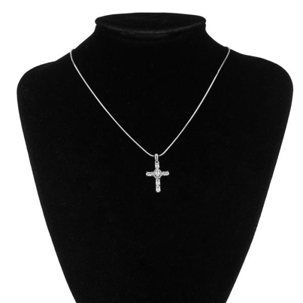 STAINLESS STEEL CUBIC CROSS PENDANT NECKLACE