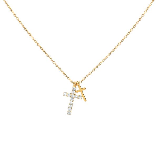 STAINLESS STEEL PAVE CROSS PENDANT NECKALCE