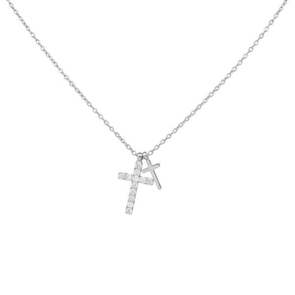 STAINLESS STEEL PAVE CROSS PENDANT NECKALCE