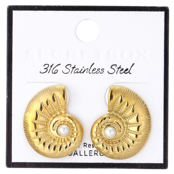 STAINLESS STEEL PEARL STUD SHELL EARRING