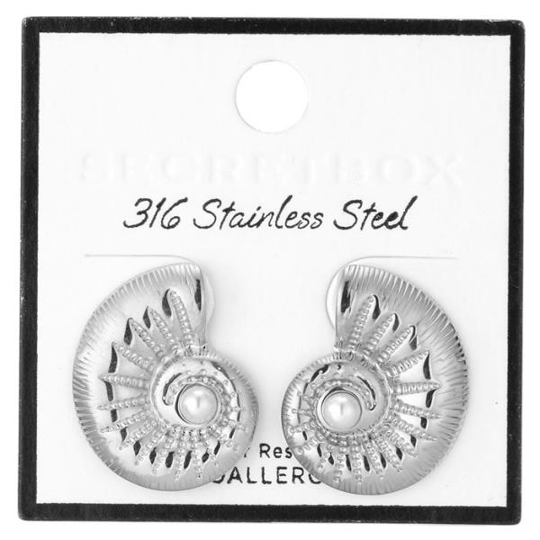 STAINLESS STEEL PEARL STUD SHELL EARRING