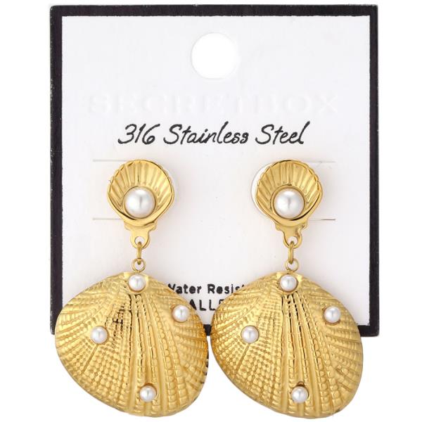 STAINLESS STEEL PEARL STUD SHELL EARRING