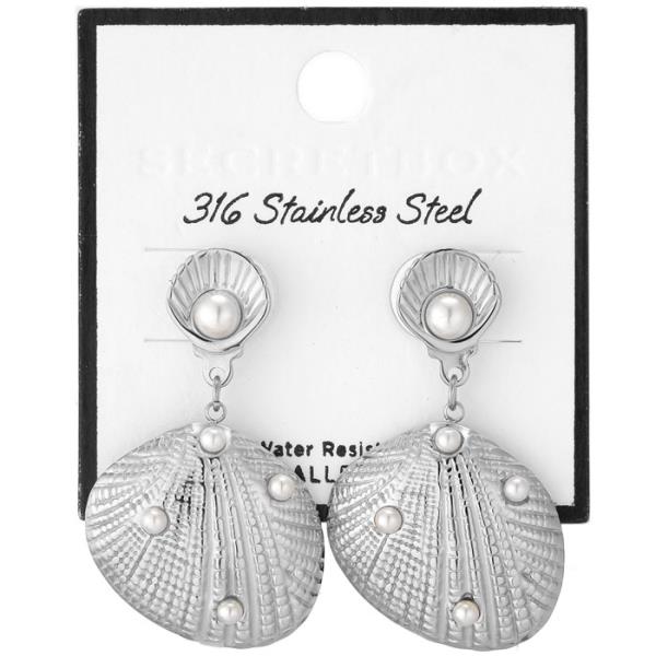 SECRET BOX STAINLESS STEEL PEARL STUD SHELL EARRING