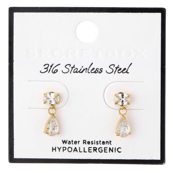 STAINLESS STEEL TEARDROP CZ EARRING