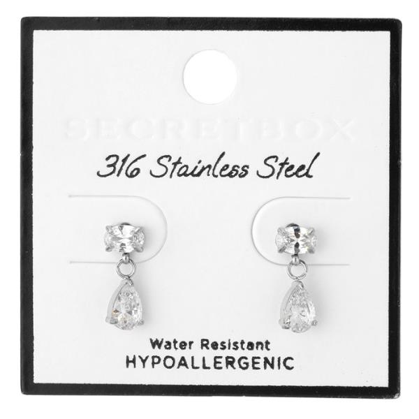 SECRET BOX STAINLESS STEEL TEARDROP CZ EARRING