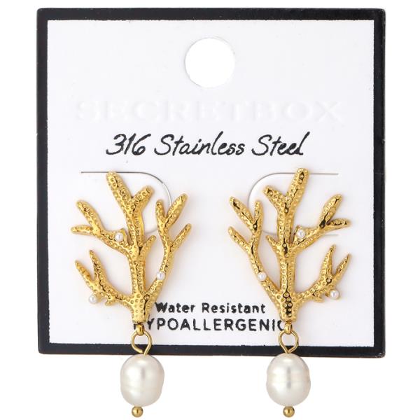 STAINLESS STEEL BRANCH PEARL EARRING
