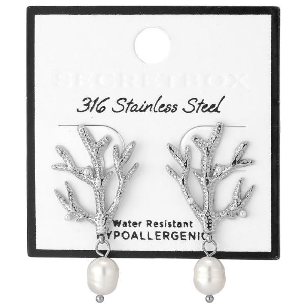 STAINLESS STEEL BRANCH PEARL EARRING