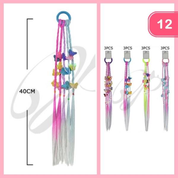 COLORFUL BUTTERFLY CLIP BRAIDED EXTENSION HAIR TIE (12 UNITS)