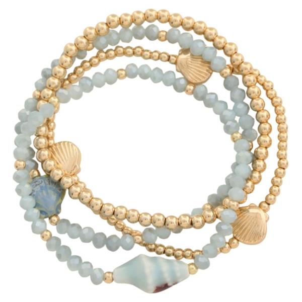 MULTI BEAD SEHLL STETCH BRACELET SET