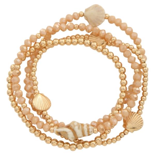 MULTI BEAD SEHLL STETCH BRACELET SET