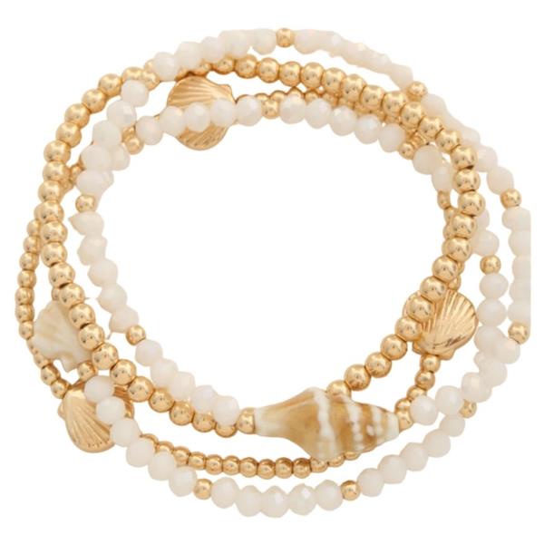 MULTI BEAD SEHLL STETCH BRACELET SET