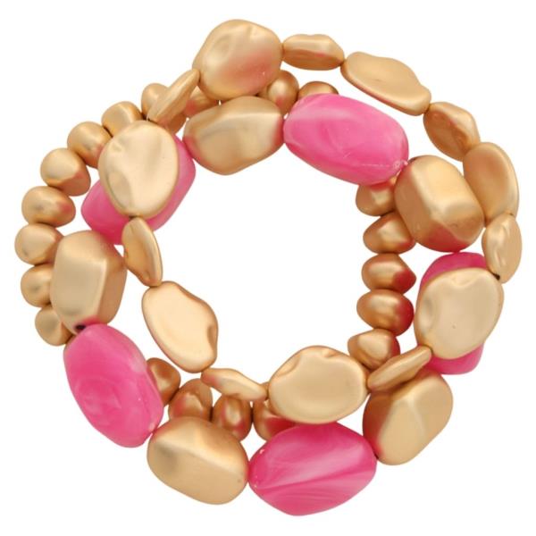 MULTI BEAD ORGANIC SHAPE STETCH  BRACELET SET