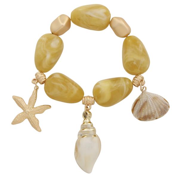 MULTI BEAD MULTI SHELL CHARM BRACELET