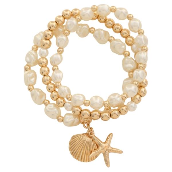 PEARL SEA LIFE SHELL CHARM STETCH BRACELET SET