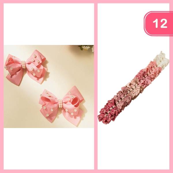 RIBBON PEARL HAIR BOW (12 UNITS)