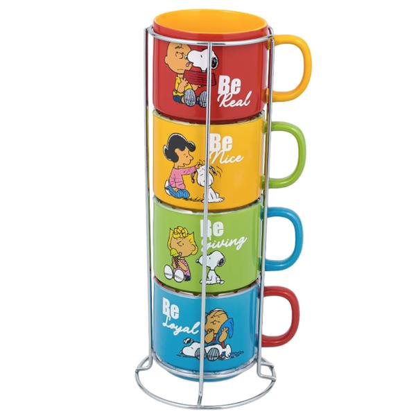 GIBSON PEANUTS GENTLE REMINDERS 4PC CUPS W METAL STAND