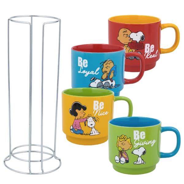 GIBSON PEANUTS GENTLE REMINDERS 4PC CUPS W METAL STAND
