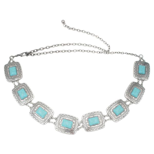 TRIBAL PATTERN CAB ACCENT RECTANGLE CONCHO CHAIN BELT