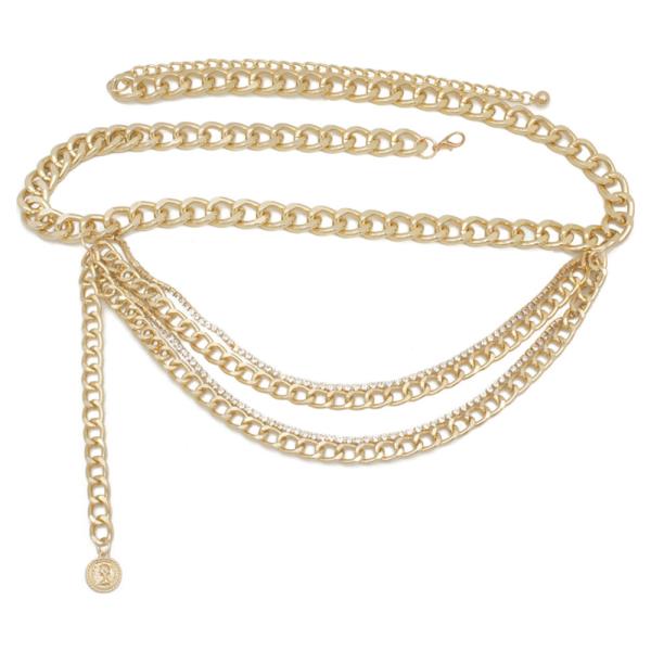 PLUS RHINESTONE AND CHAIN DRAPE BELT