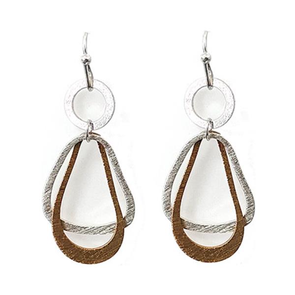 TRI TONE MULTI MATERIAL GEOMETRIC DANGLE EARRING