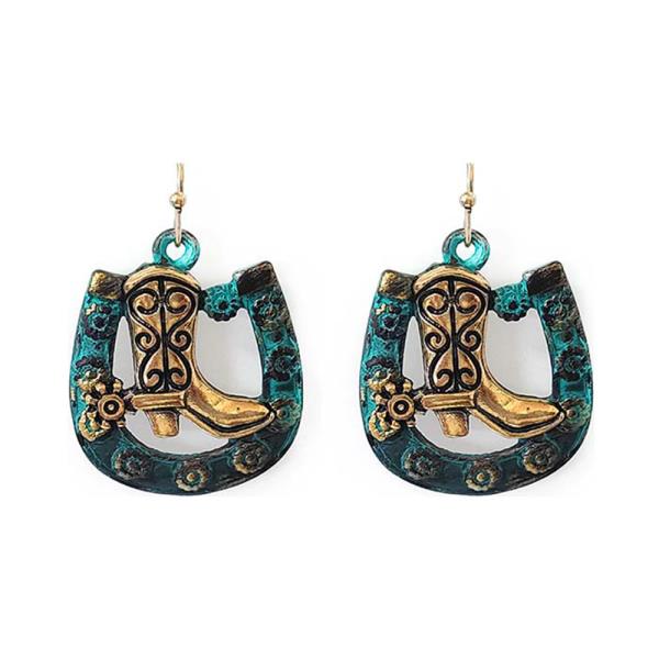 TWO TONE ENAMEL WESTERN BOOT DANGLE EARRING