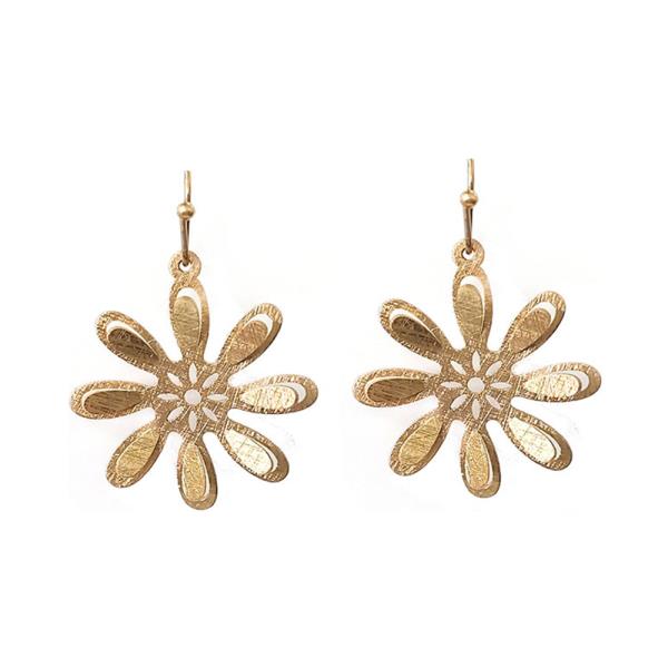 BRASS BURNISHED METAL FLORAL DANGLE EARRING