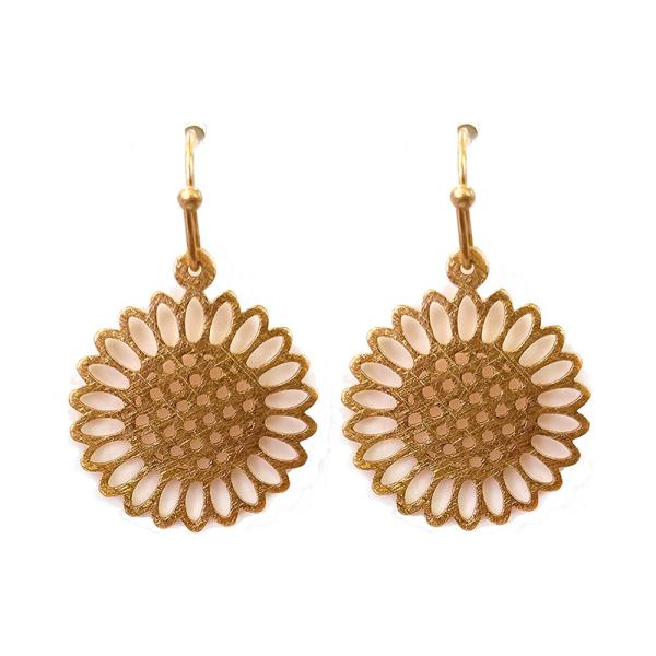 BRASS BURNISHED METAL SUNFLOWER DANGLE EARRING