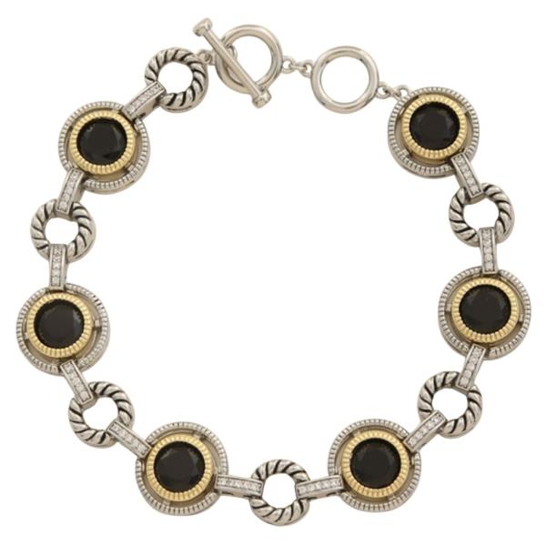14K GOLD PLATED TWO-TONE WITH BLACK OVAL CZ TOGGLE BRACELETS