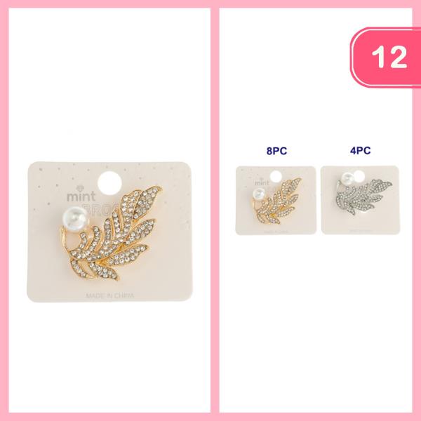 PEARL RHINESTONE FEATHER BROOCH (12 UNITS)