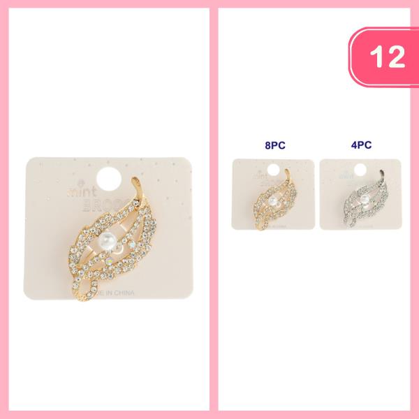 RHINESTONES LEAF  BROOCH (12 UNITS)
