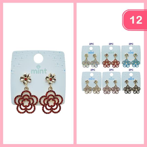 RHINESTONES FLOWER POST EARRINGS (12 UNITS)