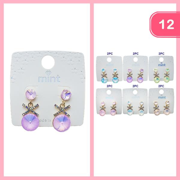 RHINESTONE POST DANGLE EARRINGS (12 UNITS)