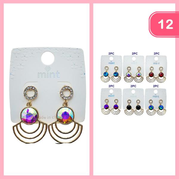 RHINESTONE METAL DANGLE EARRING (12 UNITS)