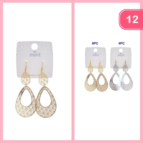 DANGLE ROSE METAL EARRINGS (12 UNITS)