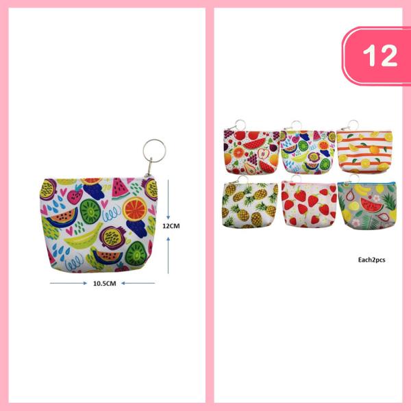FRUIT PRINT COIN PURSE KEYCHAIN (12 UNITS)