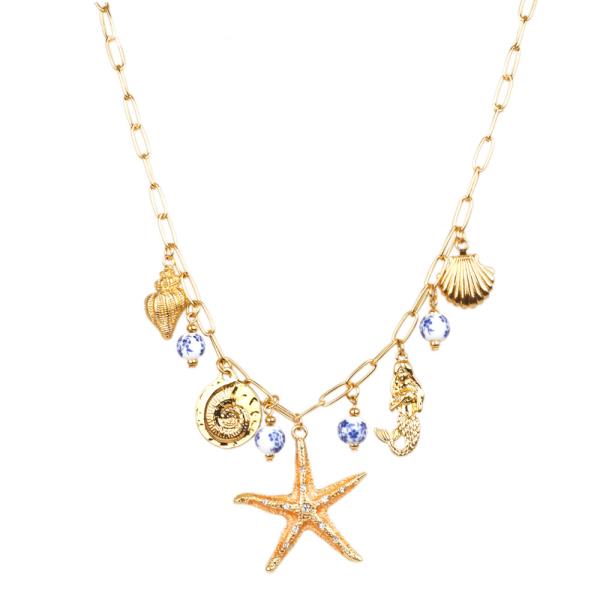 CERAMIC METAL SEA LIFE LINK NECKLACE