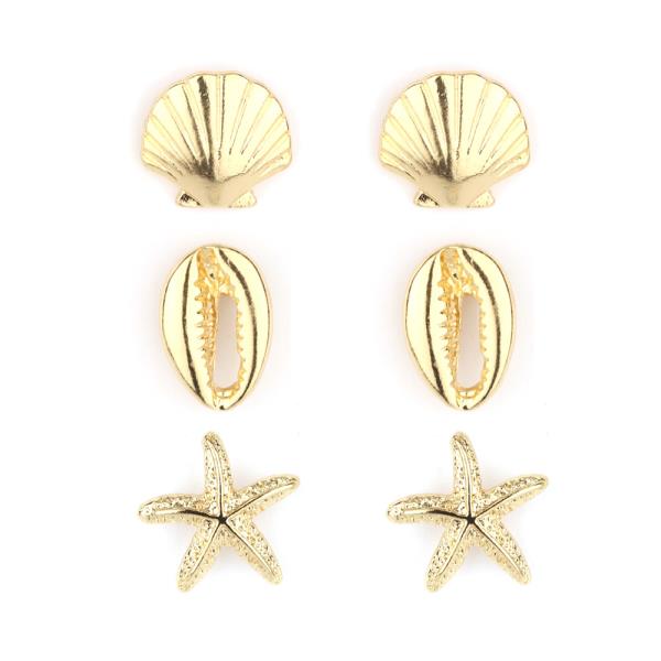 METAL SEA LIFE 3PAIR EARRING