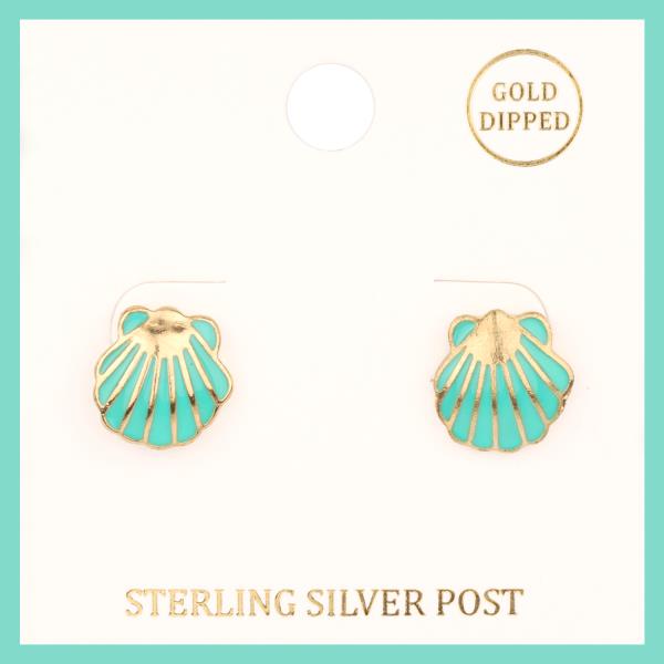 EPOXY STERLING SILVER SEA LIFE SHELL POST EARRING