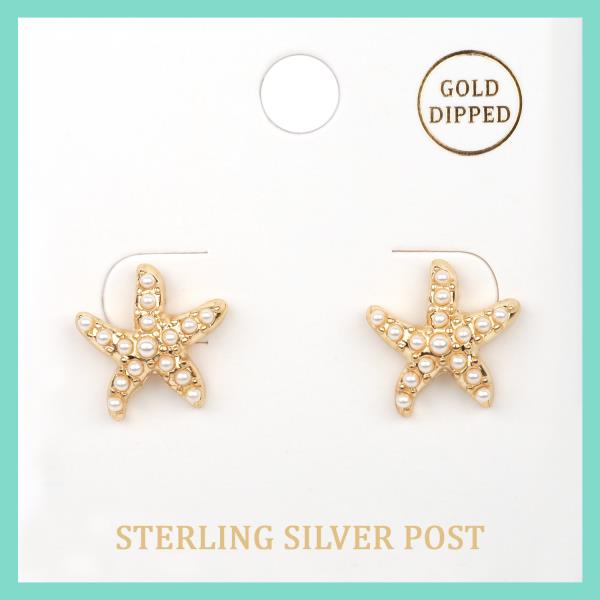 PEARL STERLING SILVER SEA LIFE STAR FISH POST EARRING