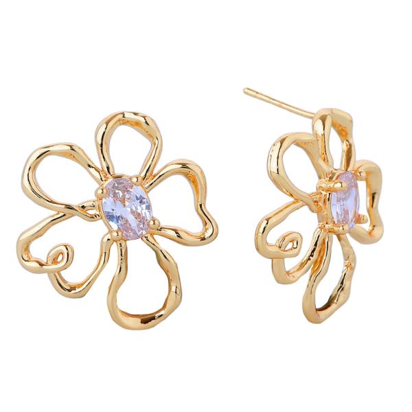 14K GOLD/WHITE GOLD DIPPED FLOWER FRAME STUD EARRINGS