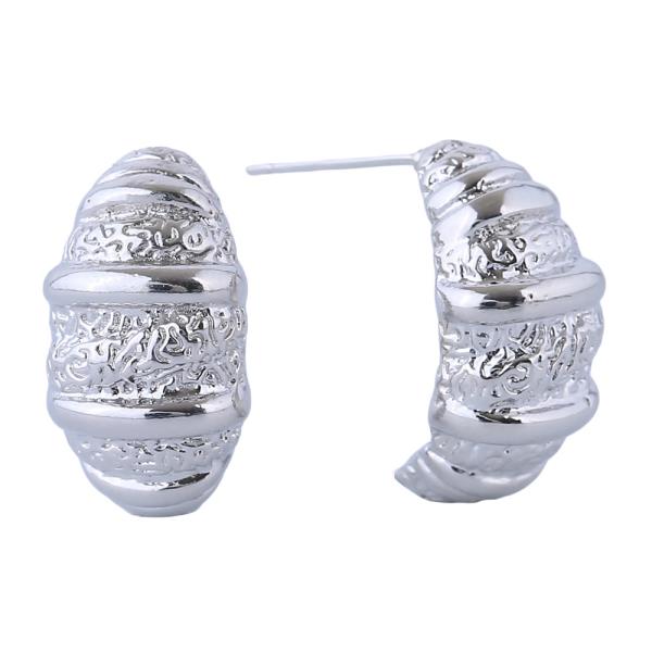 14K GOLD/WHITE GOLD DIPPED TEXTURED BAND HOOP EARRINGS