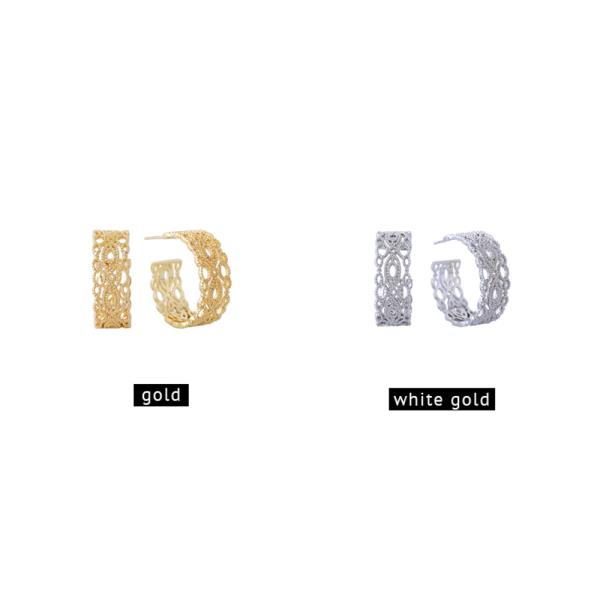 14K GOLD/WHITE GOLD DIPPED LACE HOOP EARRINGS