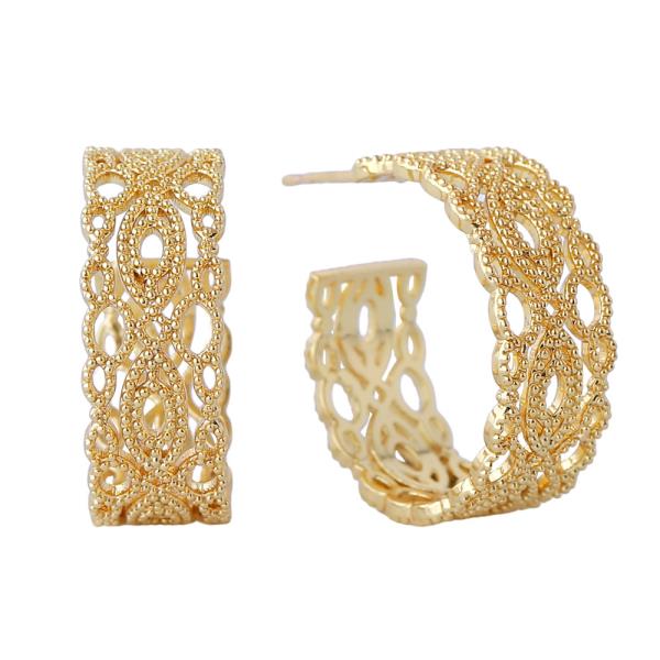 14K GOLD/WHITE GOLD DIPPED LACE HOOP EARRINGS