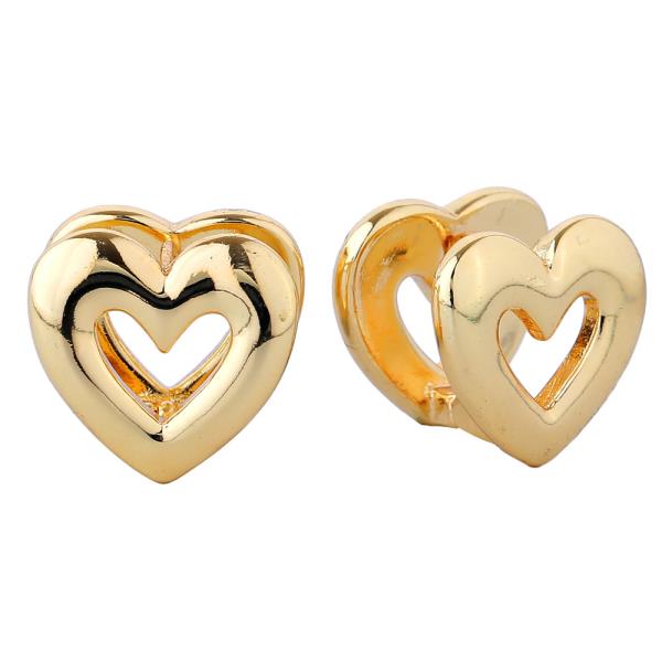 14K GOLD/WHITE GOLD DIPPED DOUBLE HEART STUD EARRINGS