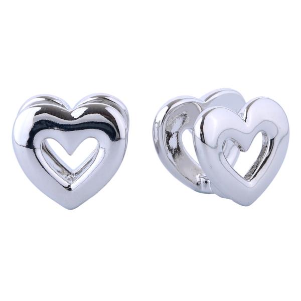 14K GOLD/WHITE GOLD DIPPED DOUBLE HEART STUD EARRINGS