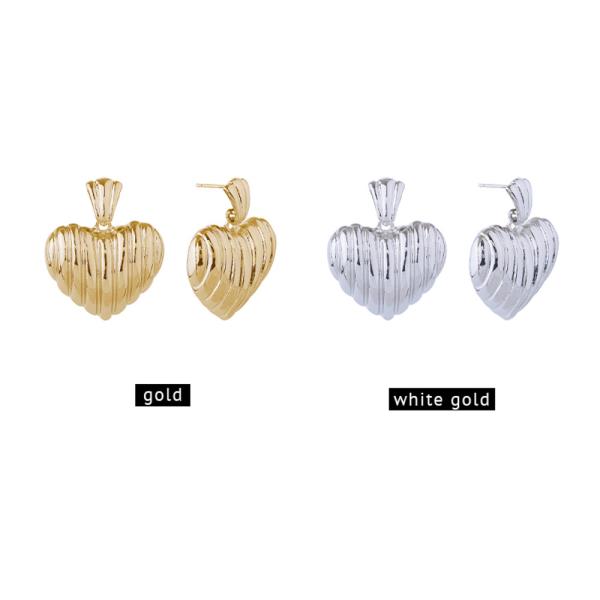 14K GOLD/WHITE GOLD DIPPED RIBBED HEART POST EARRING