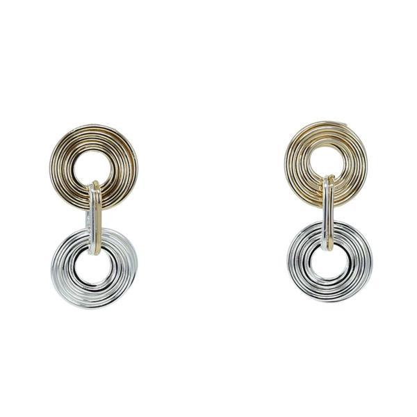 TWO TONE DOUBLE ROUND DROP EARRING